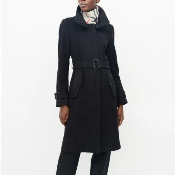 Burberry London Black Virgin Wool Belt Cashmere Pea Coat Winter Jacket Size 10